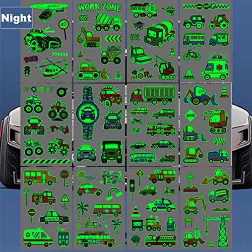 Ooopsiun Luminous Cars And Trucks Tattoos For Boys -12 Sheets Glow In The Dark Cars Trucks Decorations Supplies Favors For Kids Boys #TOP2