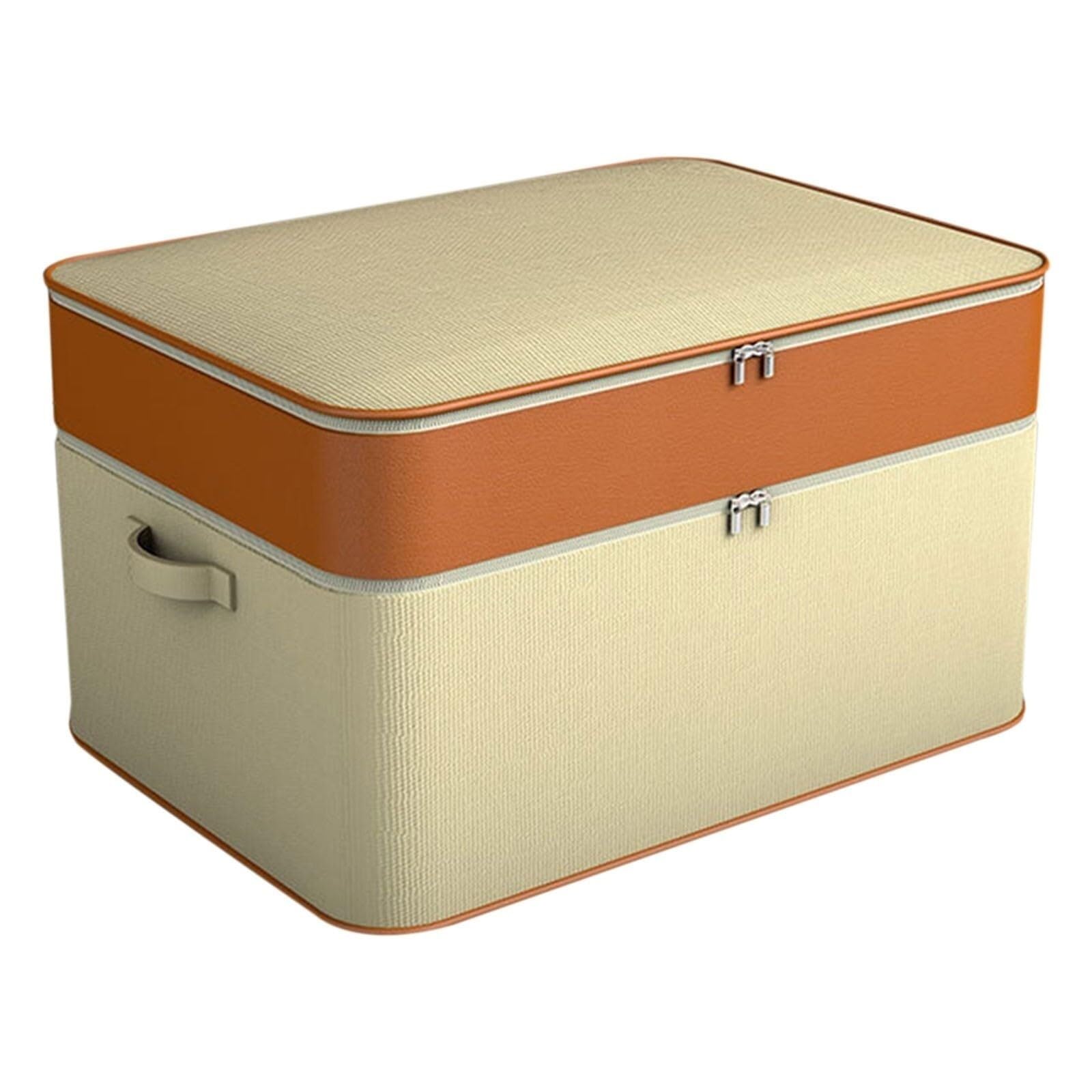 Bolsas Almacenaje Ropa Caja De Almacenamiento De Ropa No Tejida con Asa Y Caja De Almacenamiento Plegable con Cremallera Organizador Armario para Edredones(63x43x35cm)