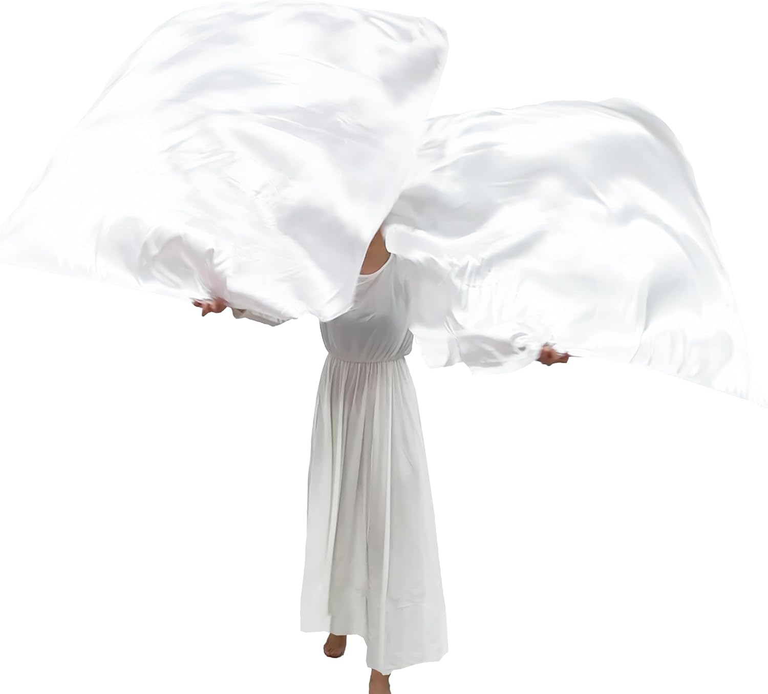 Wuchieal 51'' * 45'' rectangle Worship Flags, silk like Prophetic Worship Banner Praise Flags with Scalable Rods 1 pairs (White)