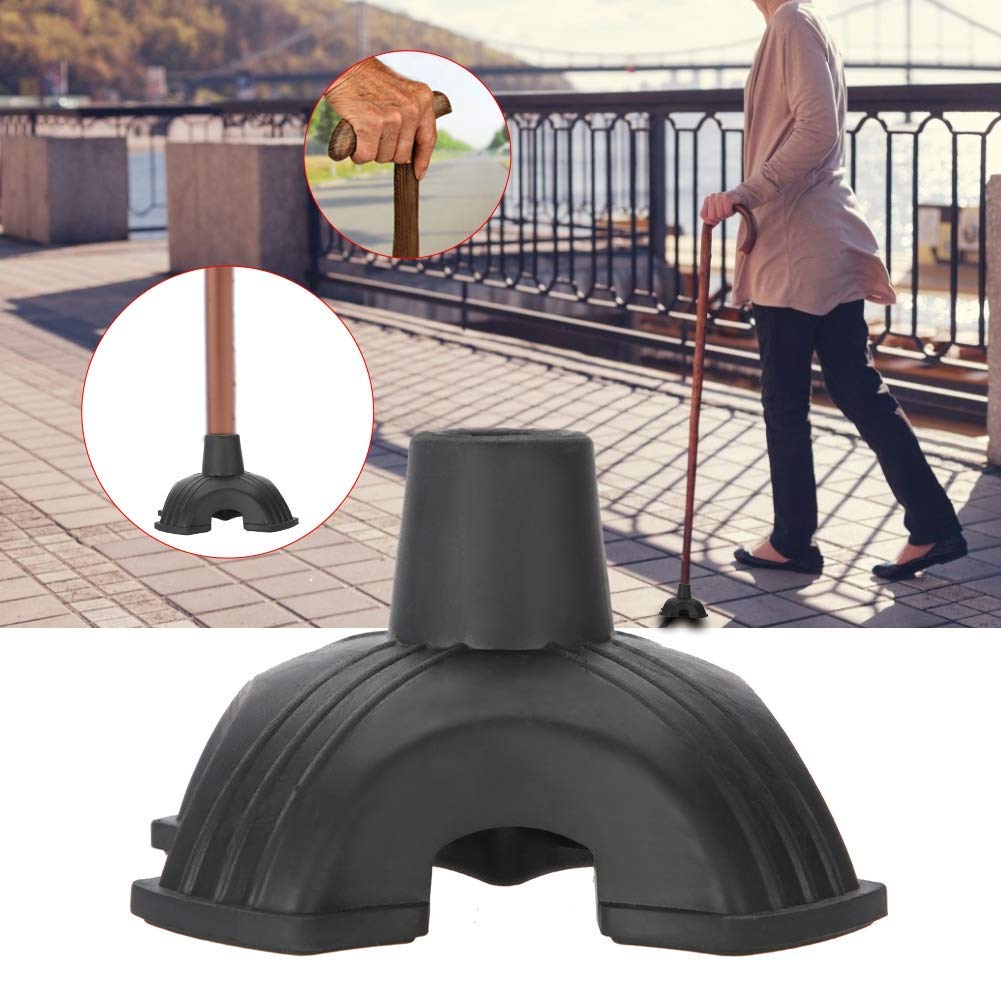 Puntale Bastone Passeggio Stabilizzante e Antiscivolo con Supporto a Base in Gomma a Quattro Base, Grande Base D'Appoggio Antiscivolo per Stampelle con Diametro di 1.9 Cm