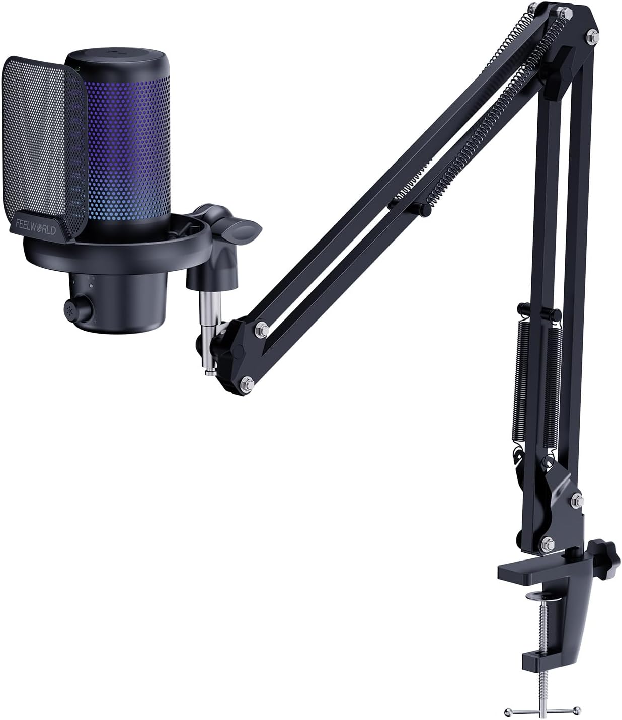 FEELWORLD VM1 AS USB Condenser Gaming Microphone for Streaming Noise Cancellation Mute RGB Light Desktop Stand(Black)