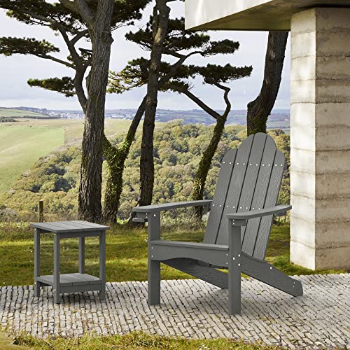 Lue Bona Poly Lumber Adirondack Chair, Dark Gray Adirondack Chairs With Cup Holder, 300Lbs Modern Adirondack Chair Weather Resistant, Plastic Patio Adirondack Chair For Fire Pit, Balcony, Backyard #TOP4
