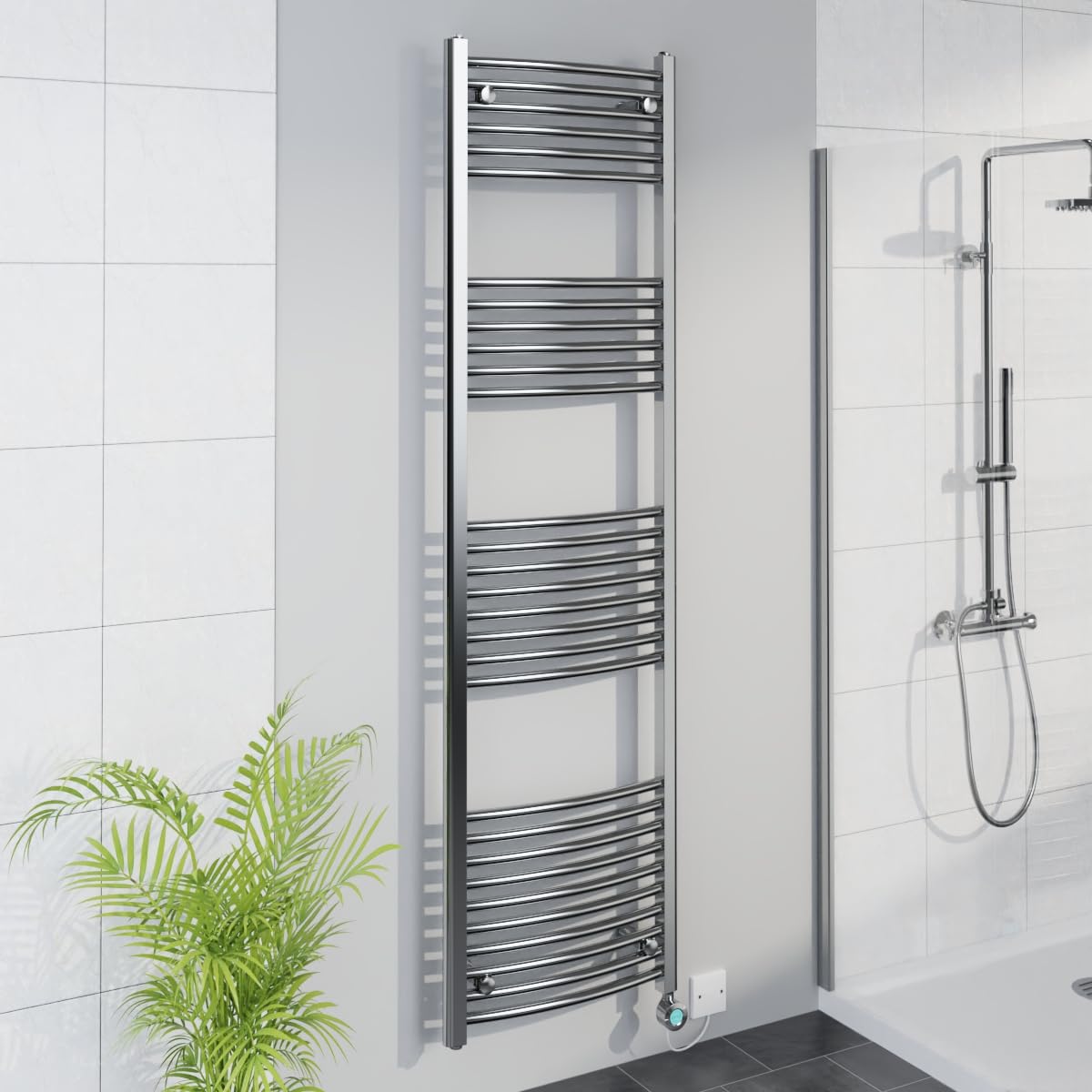 Warmehaus Smart WiFi Thermostatic Electric Bathroom Curved Heated Towel Rail Warmer Radiator with Timer 1800x500mm - Chrome