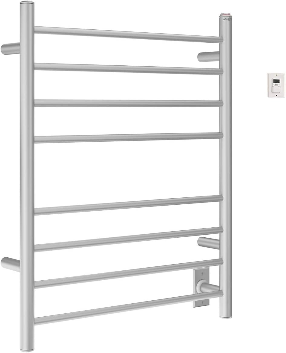 Ancona AN-5322T Prestige Dual 8-Bar Wall Mount Hardwired and Plug-in Towel Warmer with Timer in Brushed Stainless Steel