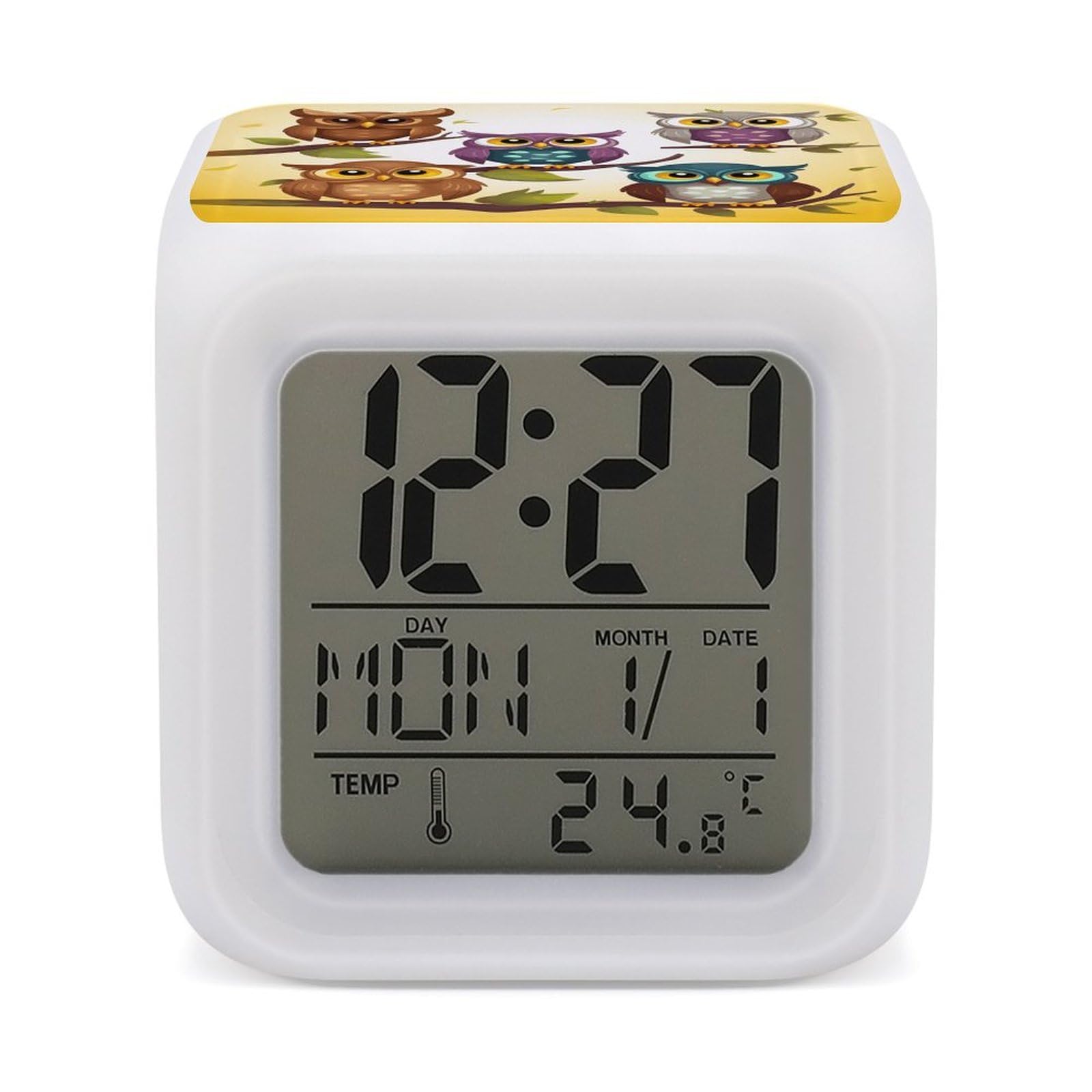 VstaDank Owls Birds Alarm Clocks with 7 Color Changing Night Light Exquisite Bedroom Digital Clocks with LED Temperature Display Desk Clock Ok to Wake Clocks for Heavy Sleeper