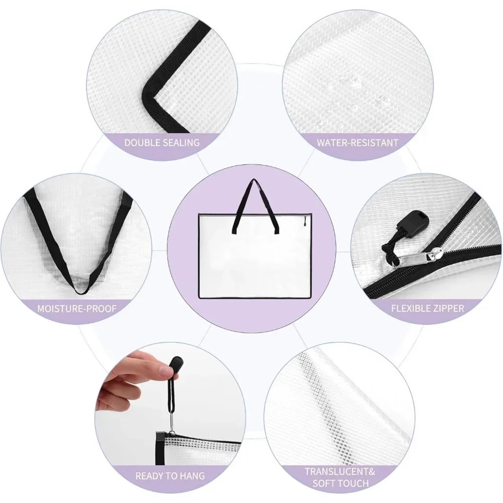 Estuche for portafolios de Arte, Carpeta for Obras, Organizador pósteres con Cremallera y asa, Malla(4Pcs)