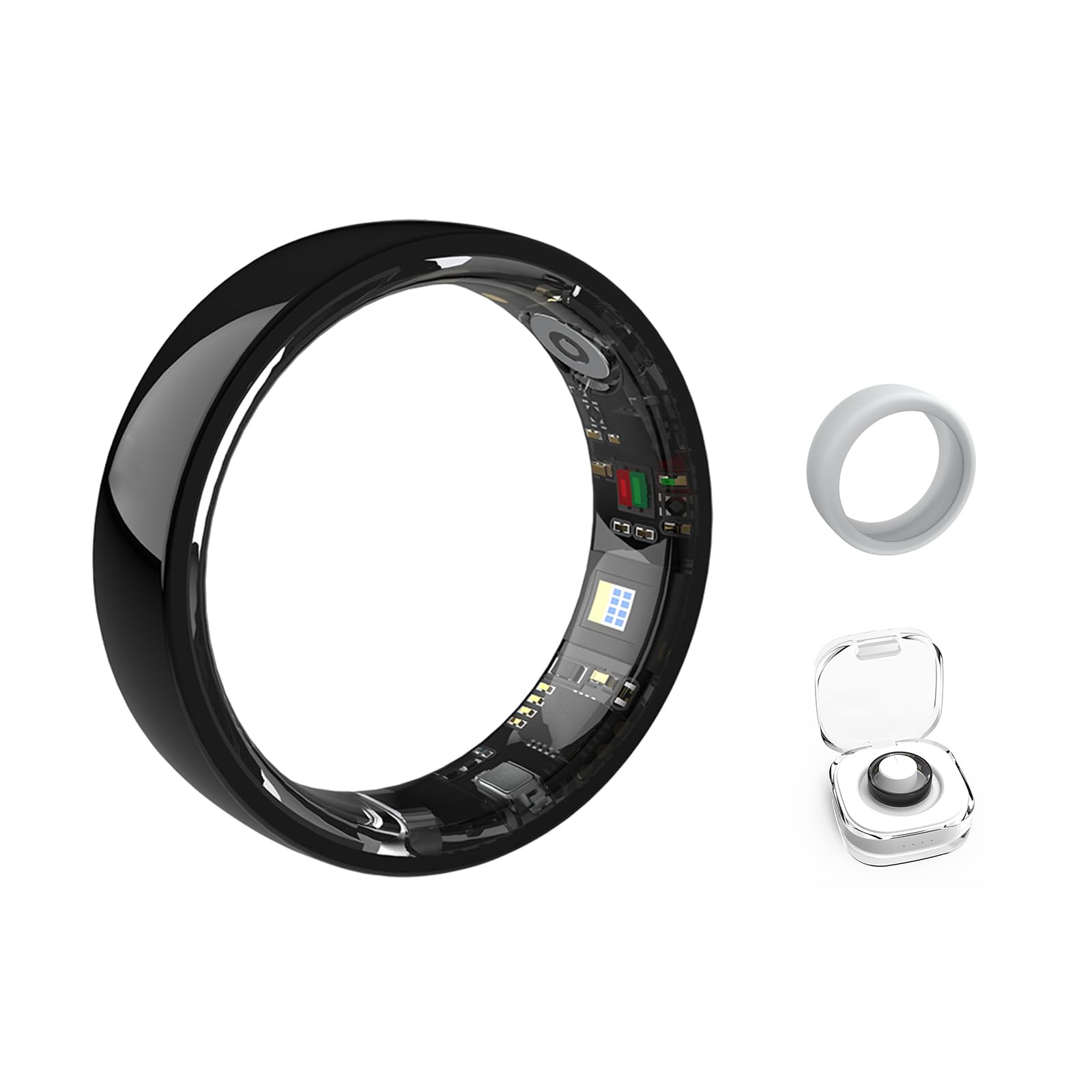 Smart Ring Ceramics para hombres y mujeres, rastreador con fitness, salud, sueño, pasos, compatible con iOS y Android, sin suscripción (negro, 8)