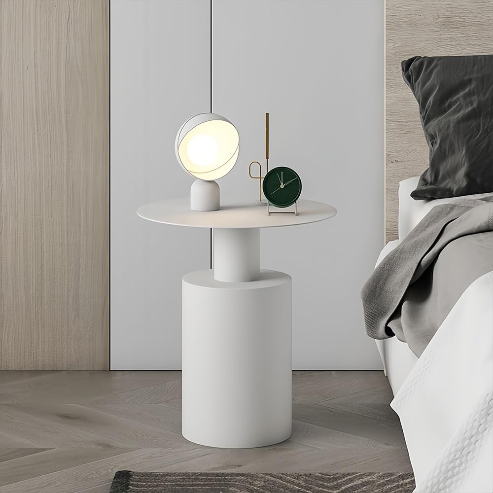 Metal Round Side Table, Creative Mini Coffee Table with Open Storage, Iron Decorative Table for Bedroom, Living Room, Study, Office, and Guest Room(White)