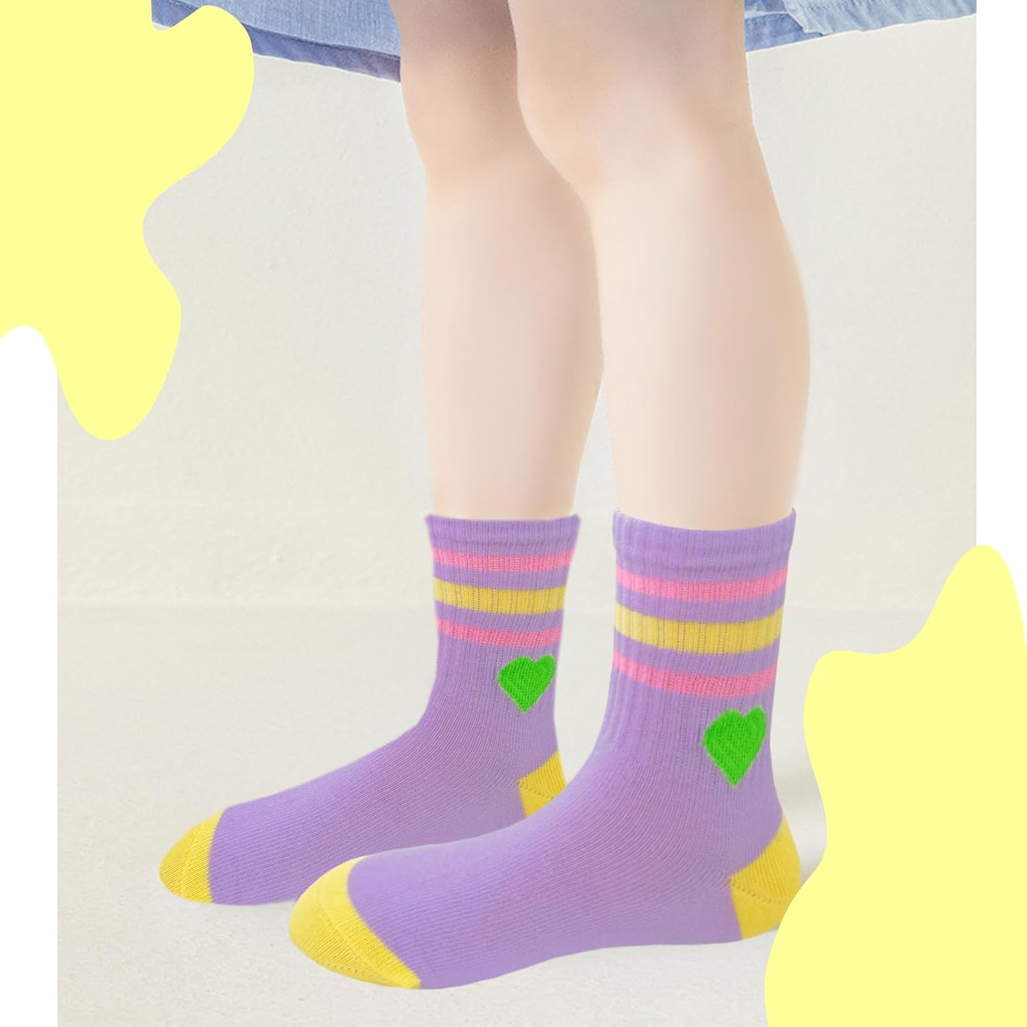 Bemeol Girls Crew Socks 10 Pairs Girl Casual Athletic Cotton Lightweight Stretch Crew Socks for Kids 4-6 6-8 8-10 Years Old