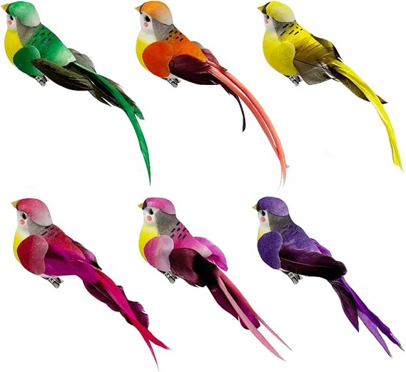 LWINGFLYER 6pcs Artificial Foam Feather Birds With Clips - Realistic Sparrow Ornaments For Crafts, Wreaths, Tree & Wedding Decor