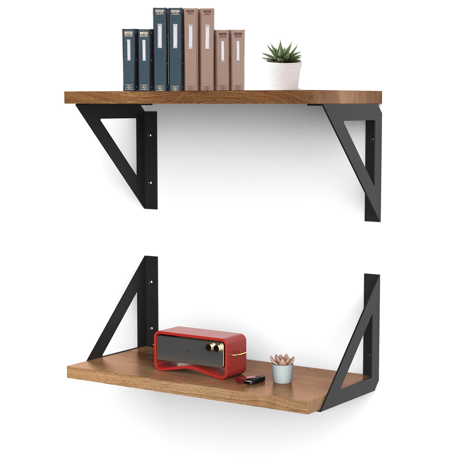 SPOROOT Black Shelf Brackets 20 cm, Set of 4, Metal Heavy Duty Support 90° for Wall Mounting Load Capacity up to 70 kg