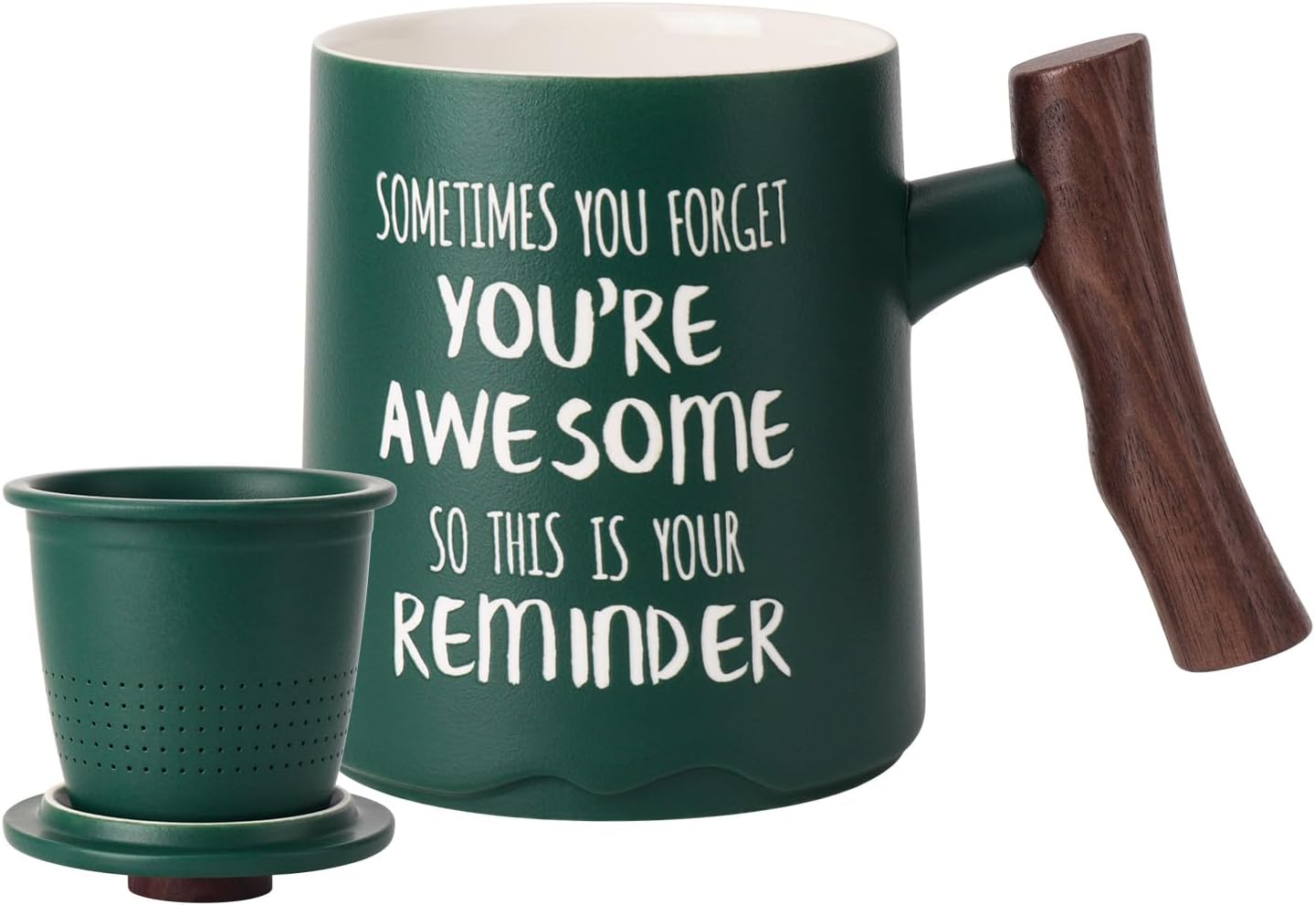 Breleidy Taza de té de cerámica con infusor y tapa, taza de café con mango de madera con colador para remojar hojas sueltas, regalo ideal para los