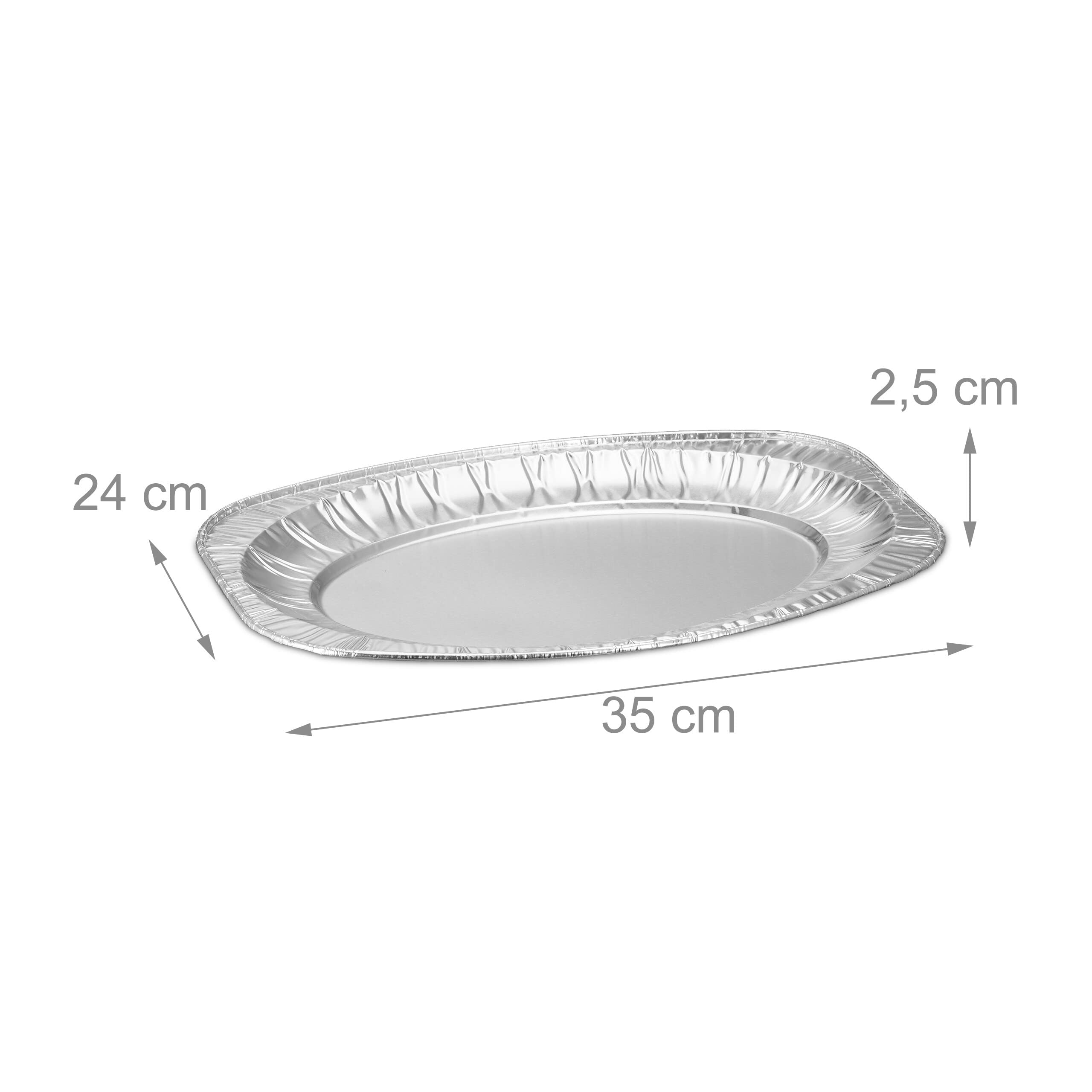 Relaxdays Plateaux de Service Aluminium, Lot de 100, LxP: 35x24 cm, Supports ovales, pour Cuisson indirecte, argenté
