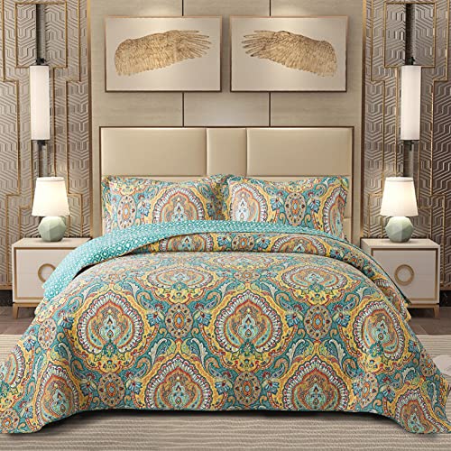 TWINRUN King Size Quilt Bedding Set, Lightweight Floral Bedspread King Size (96 * 108 Inch) for Bed, 3 Pieces Coverlet Comforter Set for All Season - Image 3
