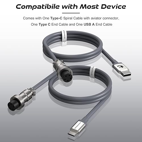 Miniatura 4 de ZIYOU LANG Cable USB C a A y C en espiral personalizado 2 en 1 con cable espiral desmontable de doble manga extensible conector de aviador de metal