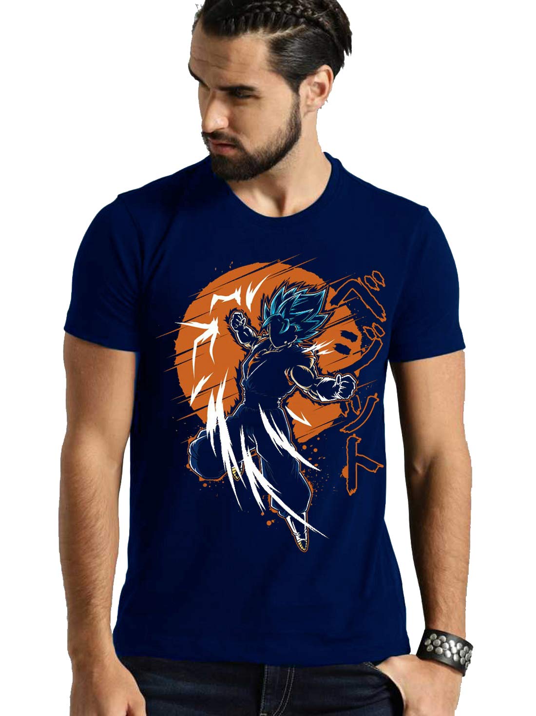 VIKCLIQUE Goku Vegeto z Printed Half Sleeve Round Neck Black T-Shirt for Men's/Boy's