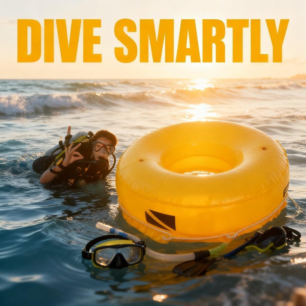 Diving Sea Surface Marker Buoy 26.8in Yellow PVC Inflatable Float - High Visibility Safety Signal, Flag Holder, Easy Inflation for Freediving and Snorkeling