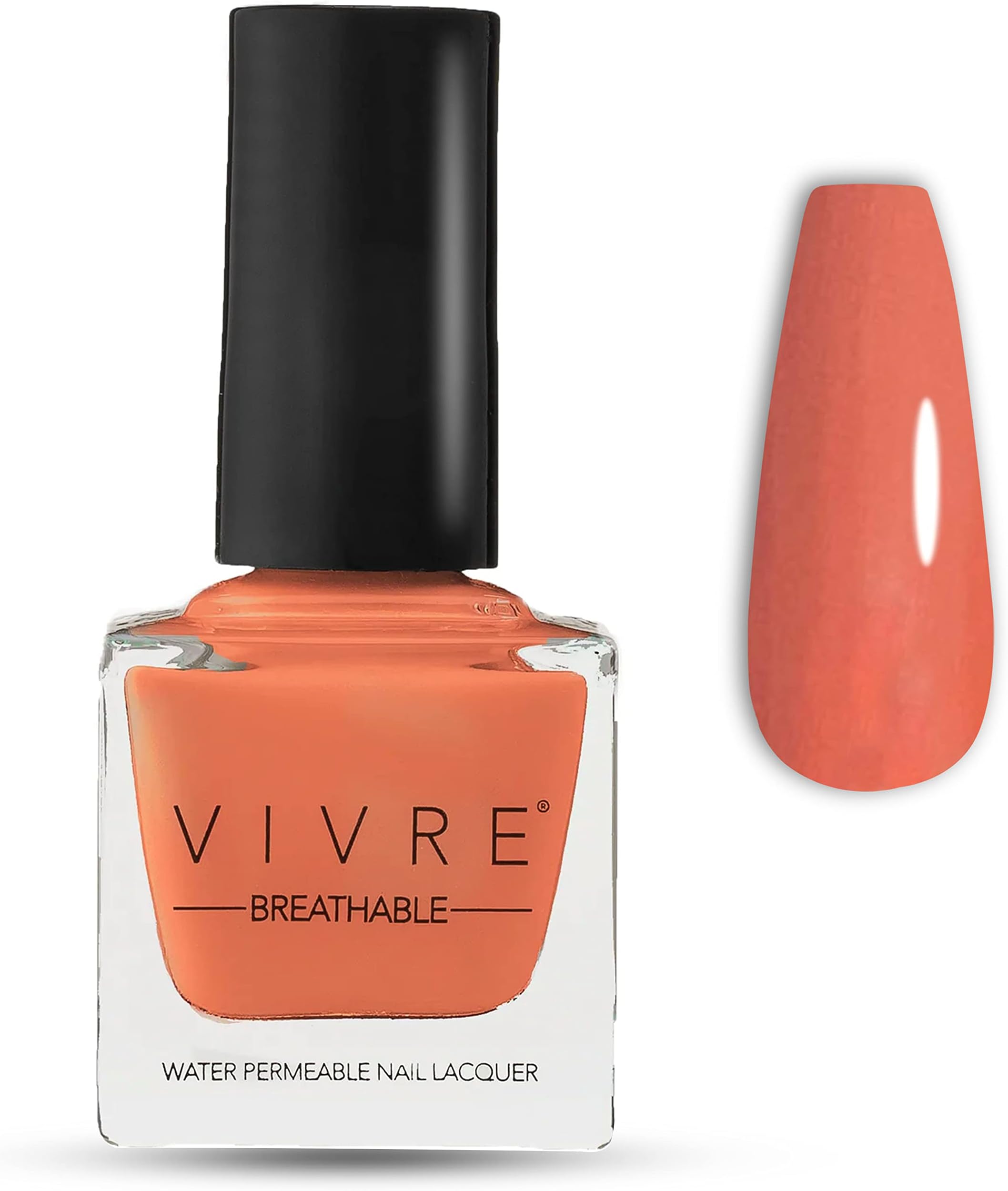 VIVRE Cosmetics Quick Dry Shiny Halal Nail Polish - Vegan, Non Toxic, Long Lasting, Breathable & Water Permeable - Orange You Late?