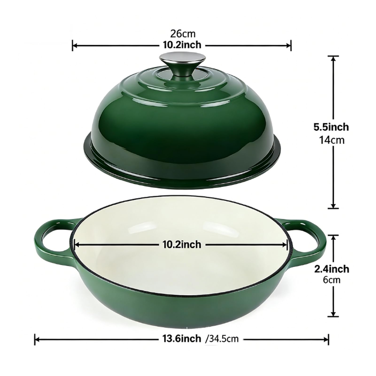 Schmortopf mit Deckel und Backutensilien, emaillierter Gusseisen-Schmortopf 26 cm/6 l, Antihaft-Emaille-Kochgeschirr zum Backen von Sauerteigbrot, Braten, Schmoren und Suppenkochen (Orange 6QT)