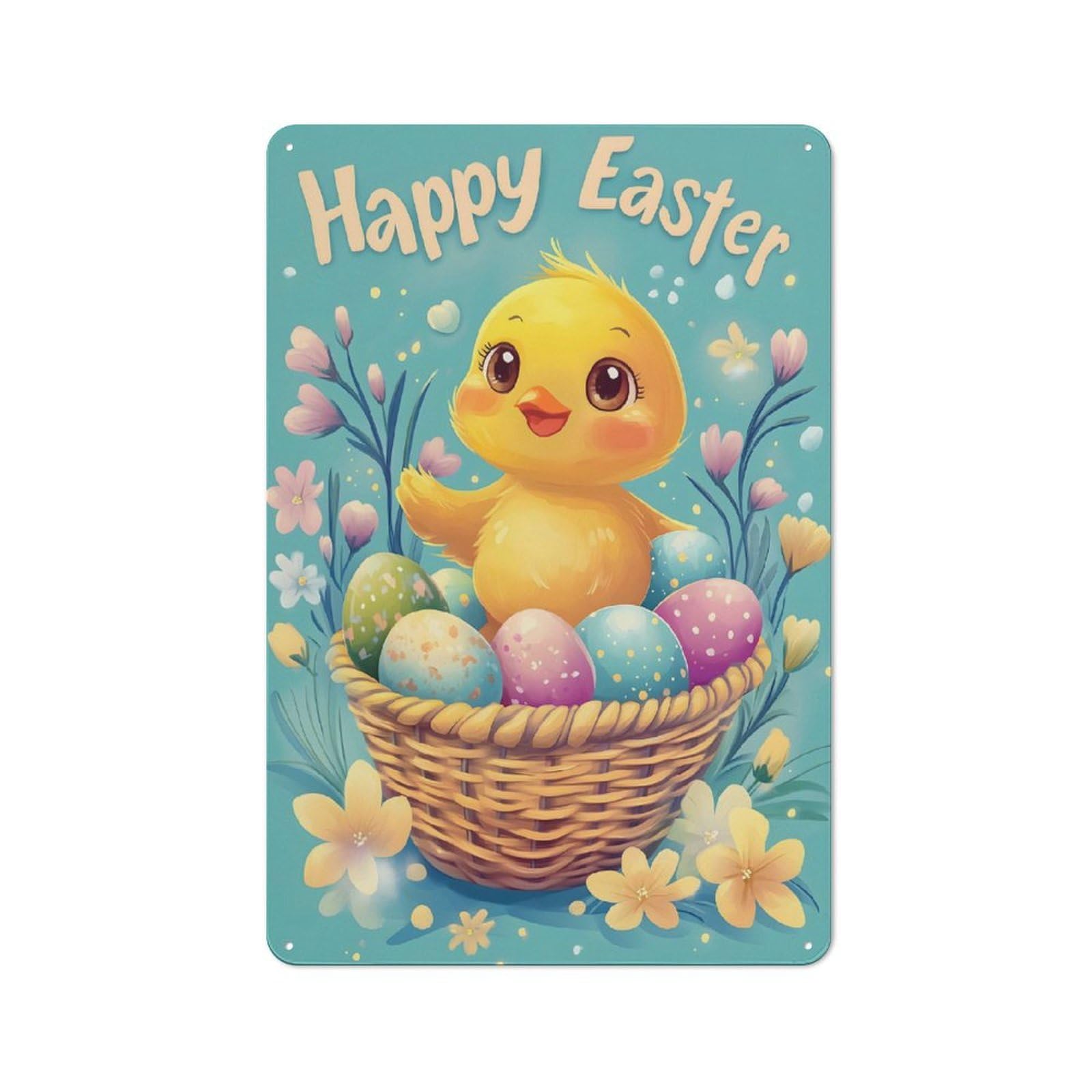 Junmoney Happy Easter Chick With Eggs Vintage Metal Sign 30X20cm Featuring Home Bar Decor For Cafe, Pub, Workshop Or Home Bar