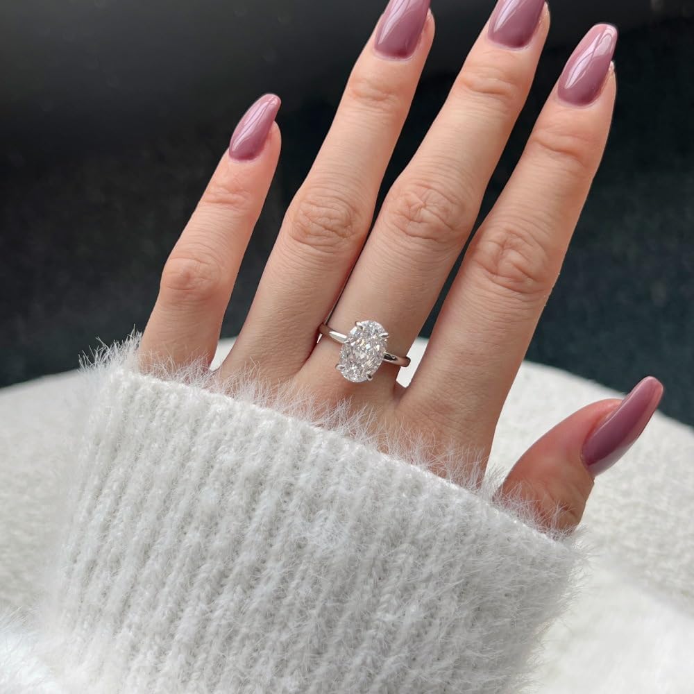 3.5CT Lab Grown Diamond Ring, Oval Cut Engagement Ring for Women, D Color VVS1 Clarity Wedding Band, 18K White Yellow Gold Vermeil Simulated Diamond Travel Rings