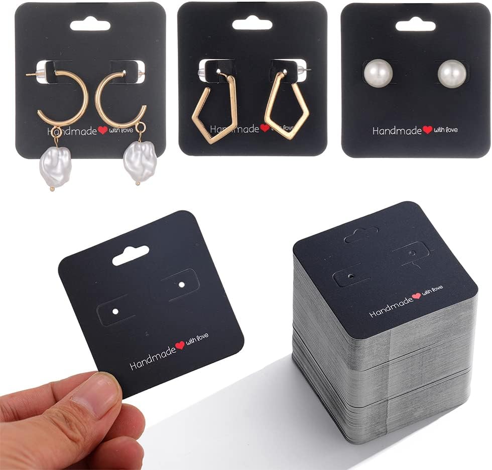 150PCS Earring Cards,Black Earring Display Cards for Selling Jewelry Packaging,Earing Holders Cards with Holes for Earrings Empaques para Joyeria Small Business (5.3x5.5CM, Black)