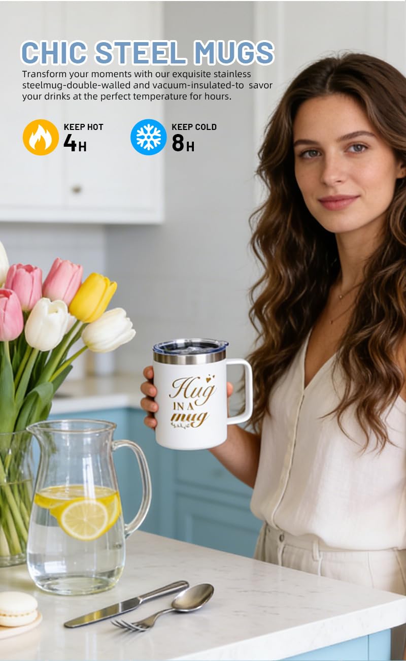 7 Piece Luxury Bath & Body Gift Set for Women: Hug in a Box Relaxing Home Spa Kit, with Insulated Mug, Scented Candle & Bath Bomb, Self Care Gift for Birthday