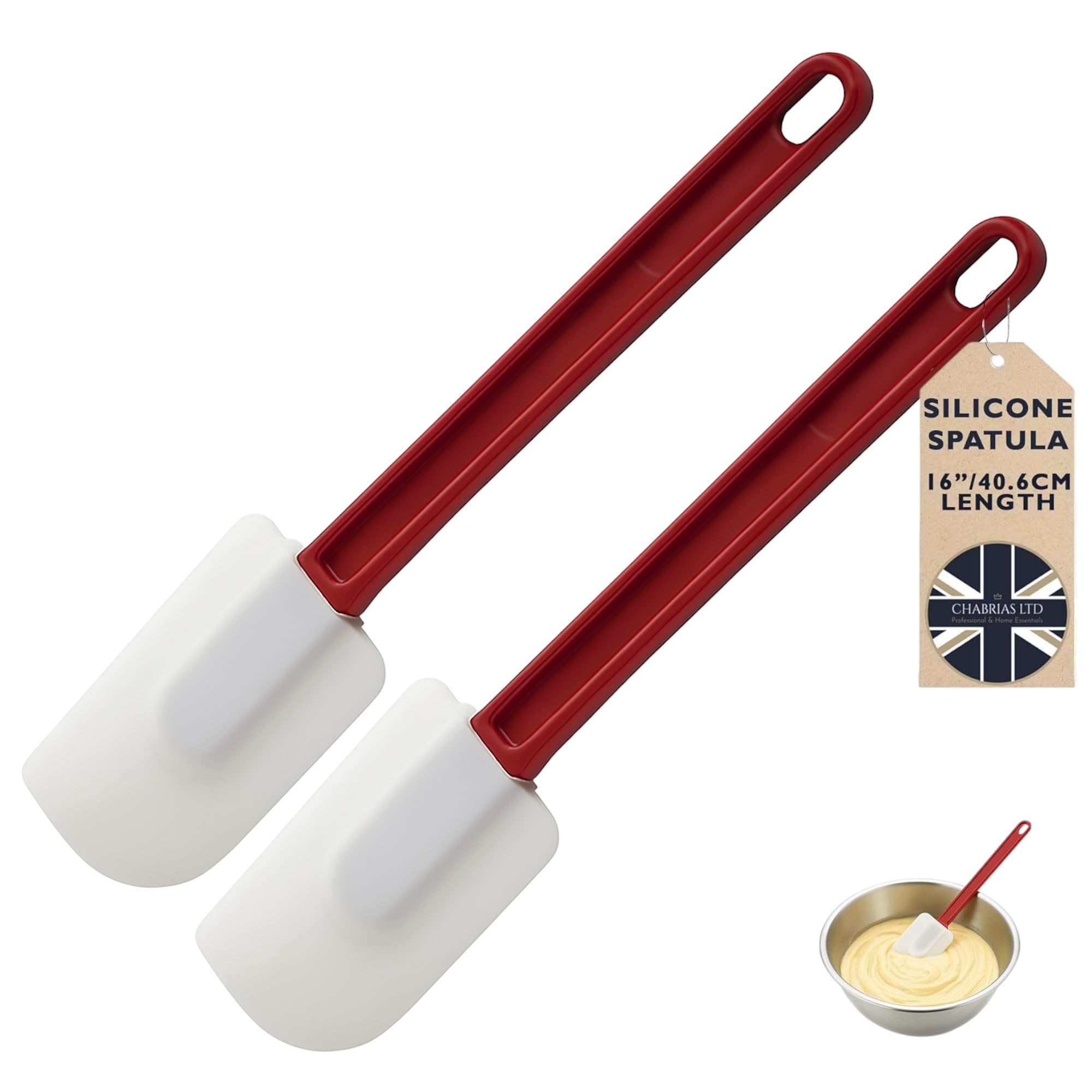 Chabrias Professional High Heat Silicone Spatula - Extra Long, Heat Resistant to 260°C, Non-Stick Safe, Heavy-Duty Cooking Utensil for Baking, Mixing, Scraping & Stir-Fry - BPA Free, (2, 16" Spatula)