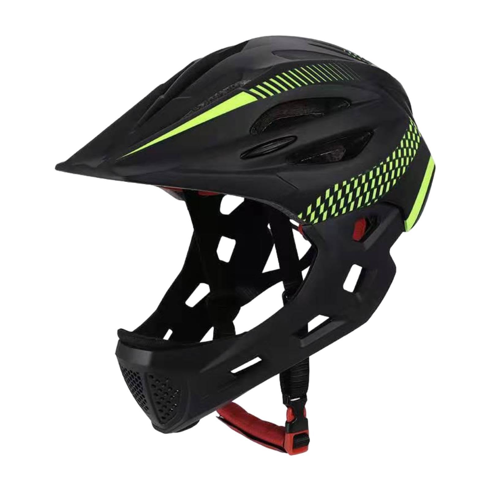 Rockible Full Face Bike Helmet for Kids - Stylish Lightweight Cycling Helmet for Riding, Bicycling, Roller Skating, Outdoor - Black Green