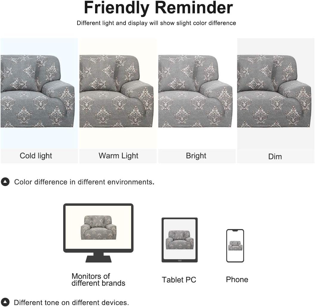 uxcell Printed Sofa Cover, Stretch Couch Covers, Spandex Fabric Sofa Slipcover, Furniture for 1 2 3 4 Cushion Couch with One Pillow Case Small Gray