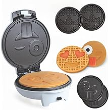 Emoji Smiley Face Waffle & Pancake Maker w 2 Removable Plate Sets- Fun Breakfast Maker for Kids & Families, Cute Nonstick Novelty Waffler for Easy Homemade Waffles- Gift for Birthday, Brunch, Everyday