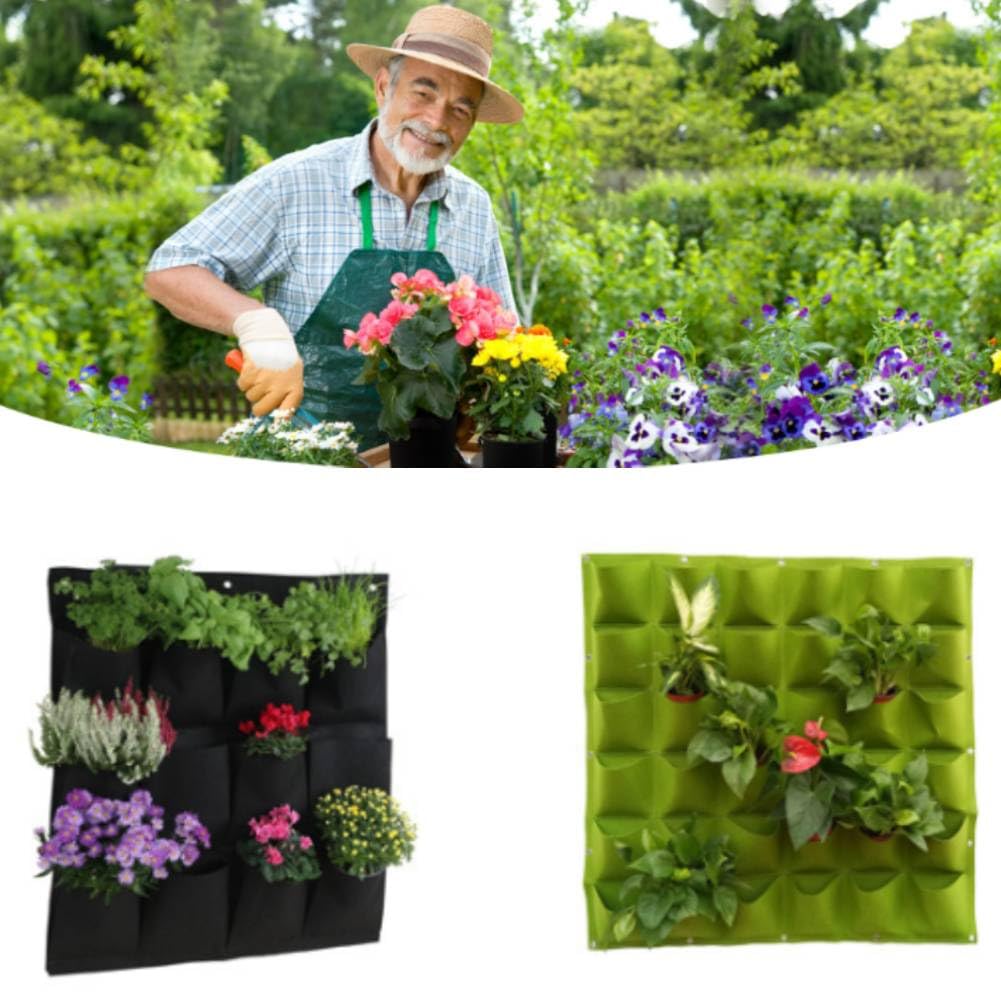 Tyenaza Bolsa Jardin Vertical, 36 Bolsillos Bolsas para Plantas de Pared, Bolsa Fieltro Jardin Vertical para Colgante Pared, para Uso en Interiores y Exteriores, Patio Jardín Decoración(100 x 100 CM)
