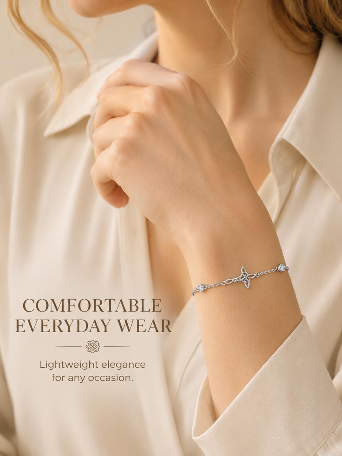 KINGWHYTE Bracciale a forma di croce in argento Sterling 925 con nodo celtico, gioiello da donna, regalo per compleanno, Natale, San Valentino, anniversario