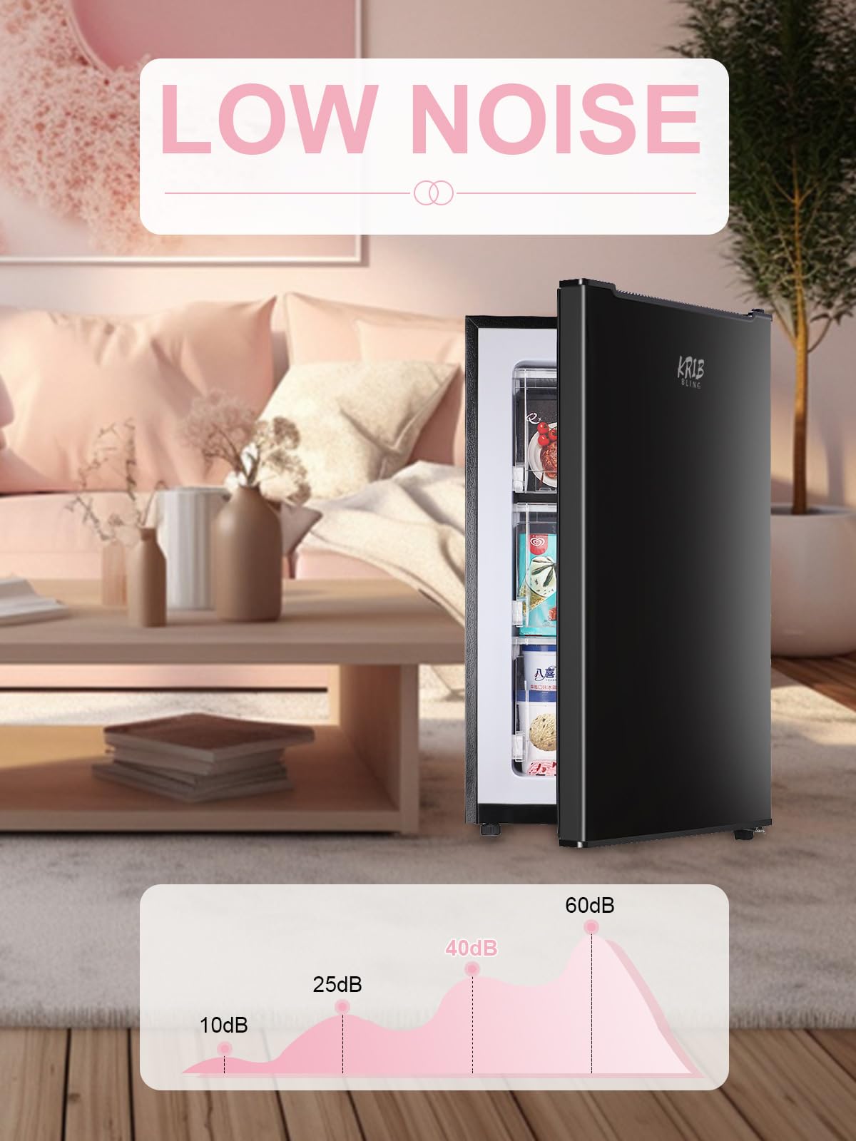 3.2 Cu.Ft Upright Freezer With 3-Grade Temperature Control, Krib Bling Mini Freezer With Wire Shelves, Suitable For Basement, Office, Black on Fridge.com - View 4