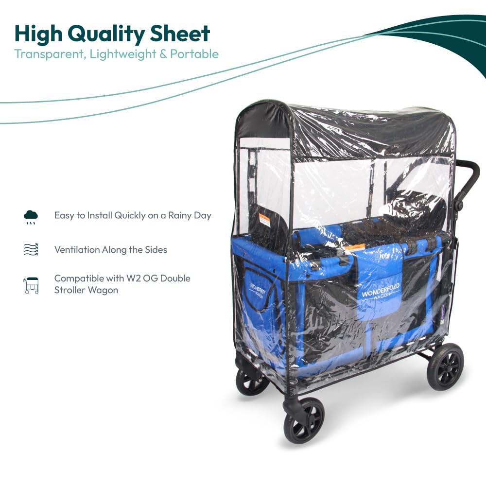 WONDERFOLD Regenschutz für Kinderwagen aus leichtem, transparentem Blatt mit kleinen Belüftungslöchern und Klettverschluss für einfachen Zugang (W2 OG)