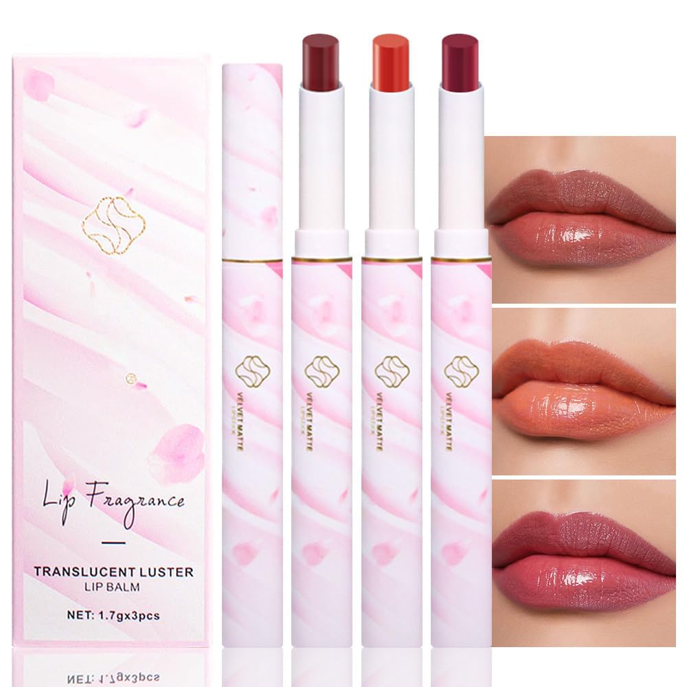 NALACAL 3Pcs Orange Rose Cherry Red Shine Lipstick Set, Flawless Moisturizing Lip Color Stick Glossy Lipstick Tinted Lip Balm, Sheer Shine Juicy Finish, Lightweight Hydrating Formula for Dry Lip Care