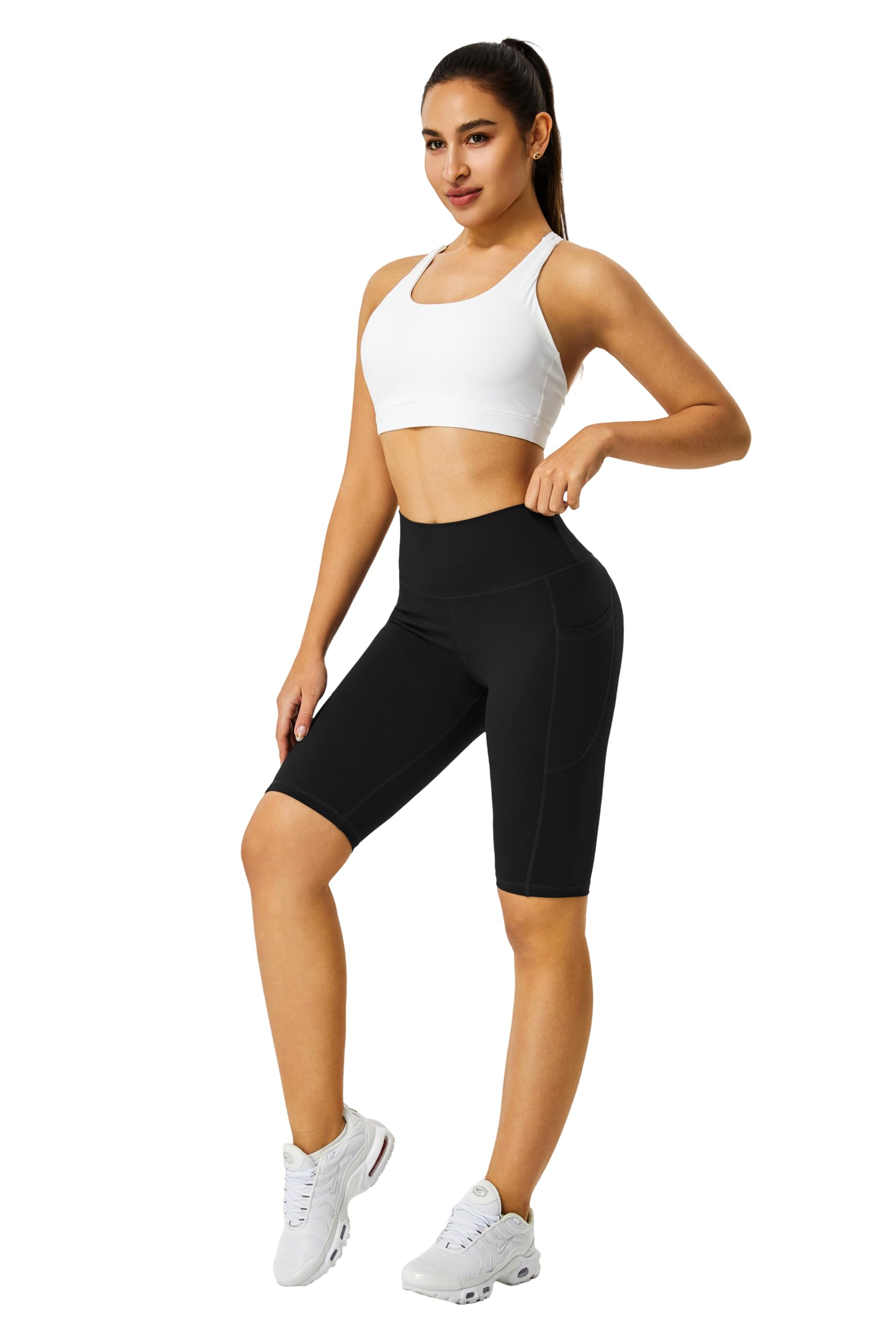 Shorts Leggings Damen Fünf Hosen mit Innentasche Hohe Taille Yoga Kurze für Gym Sport Laufhose mit Taschen