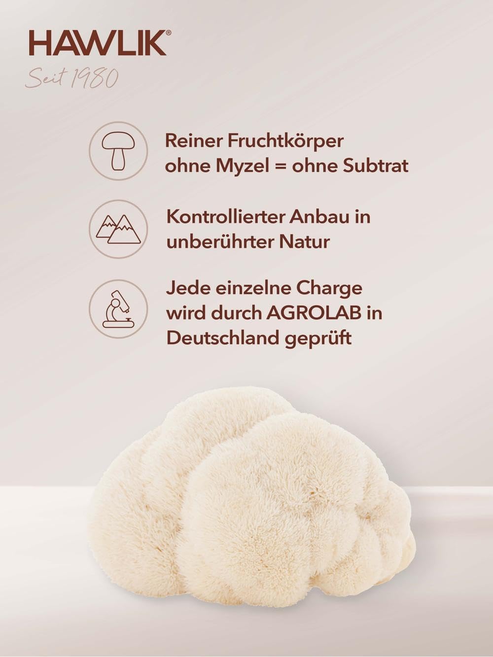 HAWLIK Vitalpilze Bio Hericium Extrakt + Pulver Kapseln - 120 Kapseln im Blister - Mit Vitamin C - Natürlicher Anbau - Vegan