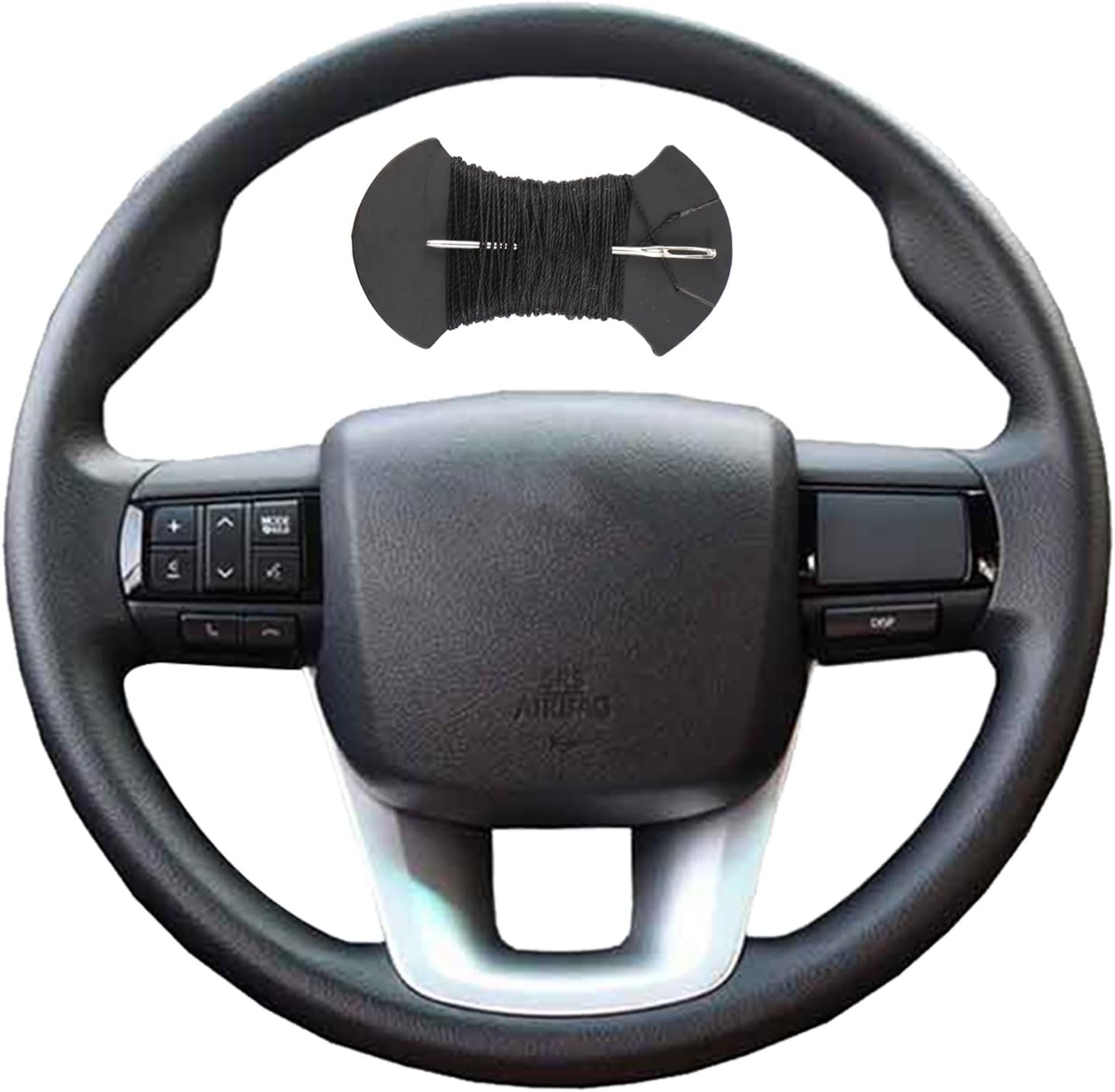 Car Steering Wheel Cover Microfiber Leather Stitch Wheel Wrap Fit for Toyota Fortuner 2016 2017 2018,Black