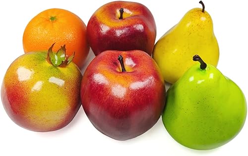 Juego de 6 frutas artificiales, frutas falsas para decoración, realista, simulación de manzana roja, verde y amarillo, exhibición de frutas, granada