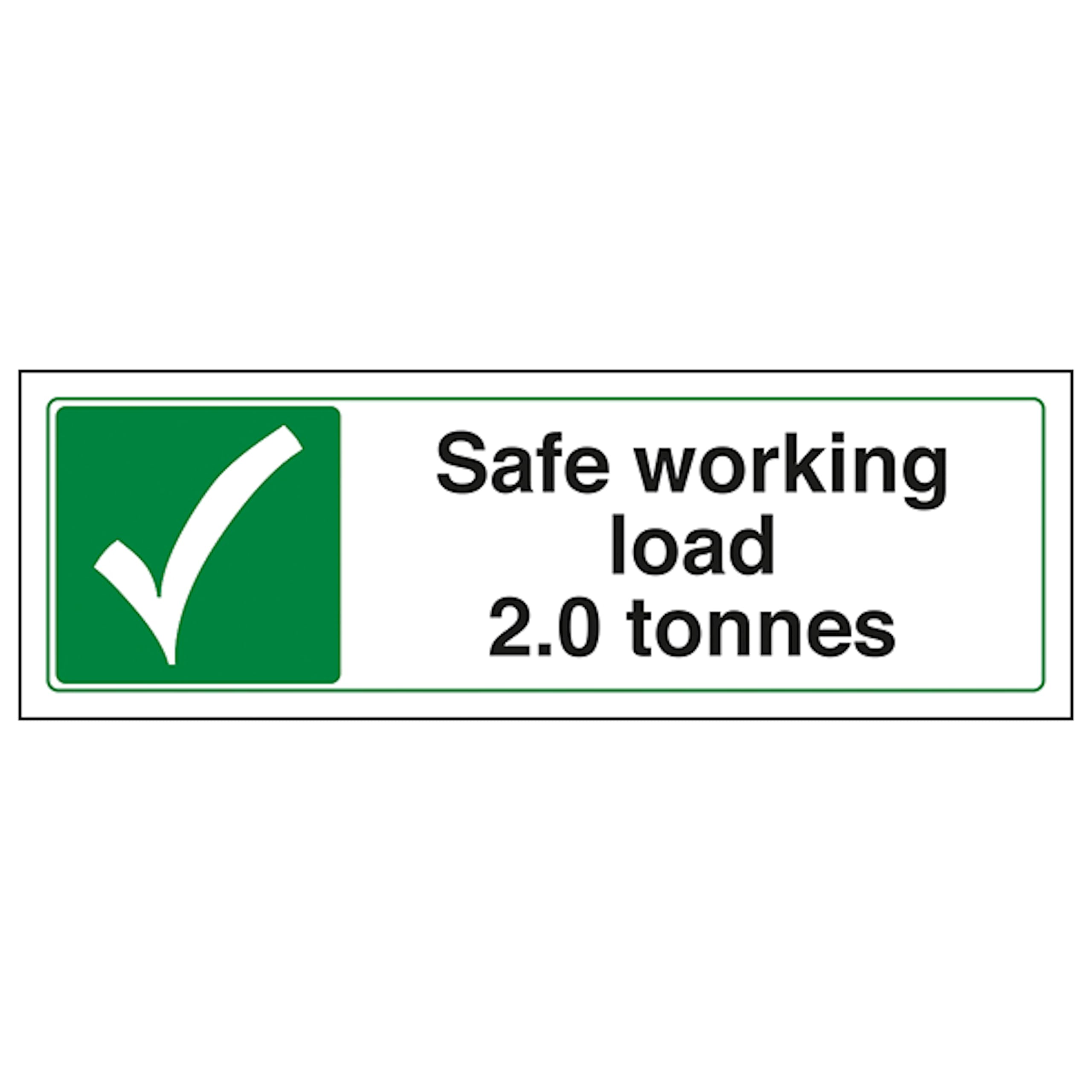 V Safety Safe Working Load 2.0 Tonnes - Landscape 300 x 100 mm - 2mm Rigid Plastic Safety Sign