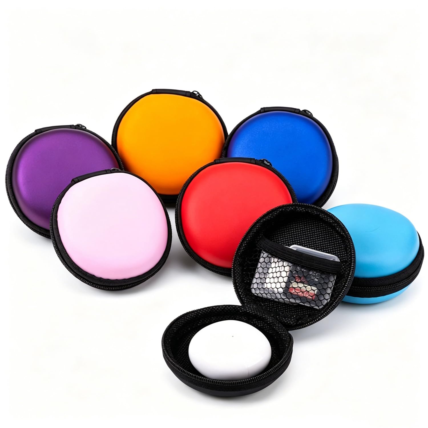 Mini Accessories Organizer Case Hard Shell Zipper Around Compact for Phone Chargers Earphones Cables Portable Drives, Circle Purple Circle Purple Oval