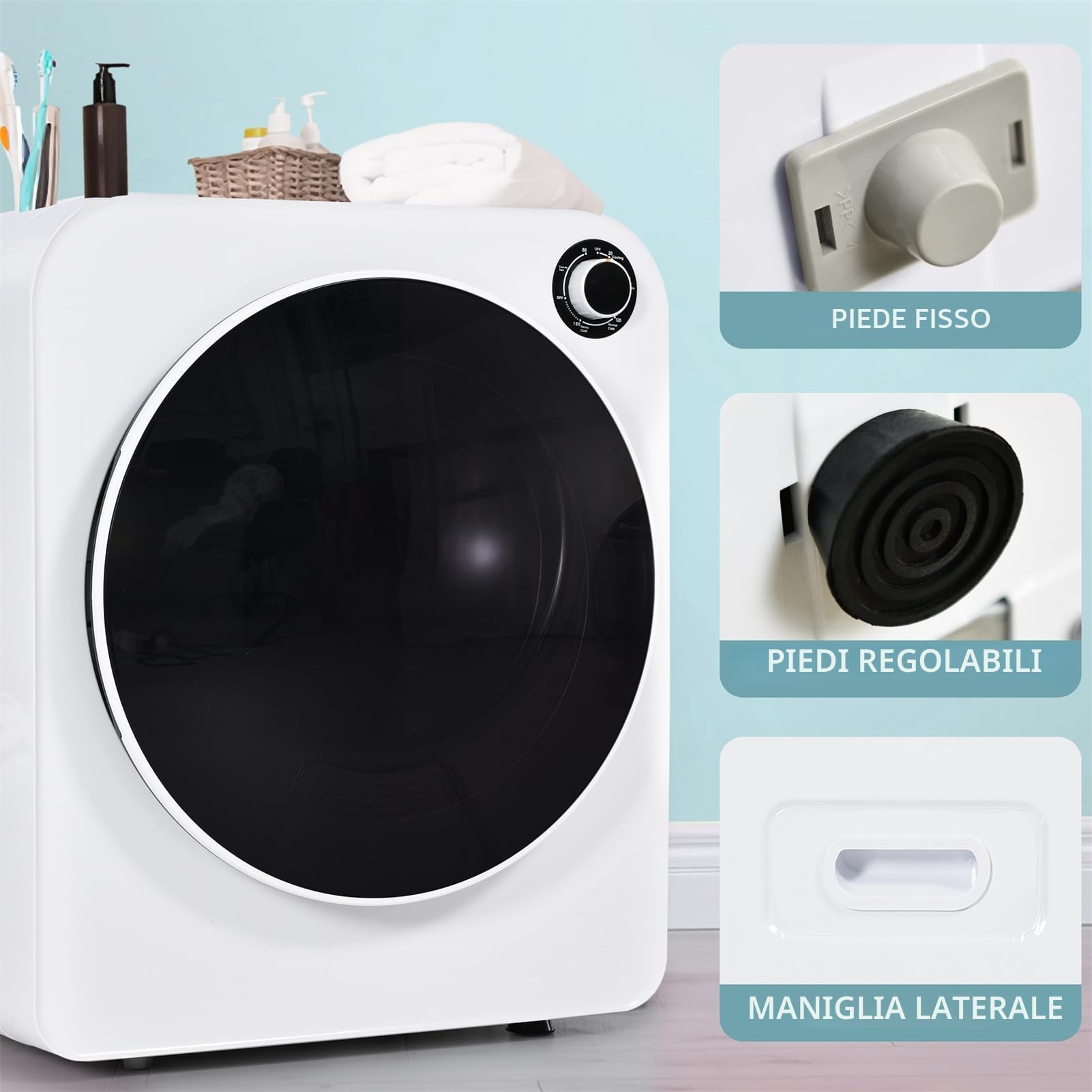 Sweiko Asciugatrice 3 kg in acciaio inossidabile, 5 programmi, triplo filtro, Bianco