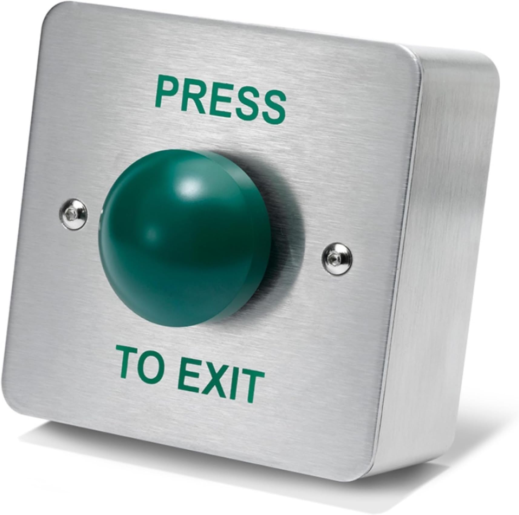 SecureMyDoor - PRESS TO EXIT Green Dome Button Push Door Release Switch | Brushed Stainless Steel | Easy Installation | Ideal for Commercial & Residential Buildings
