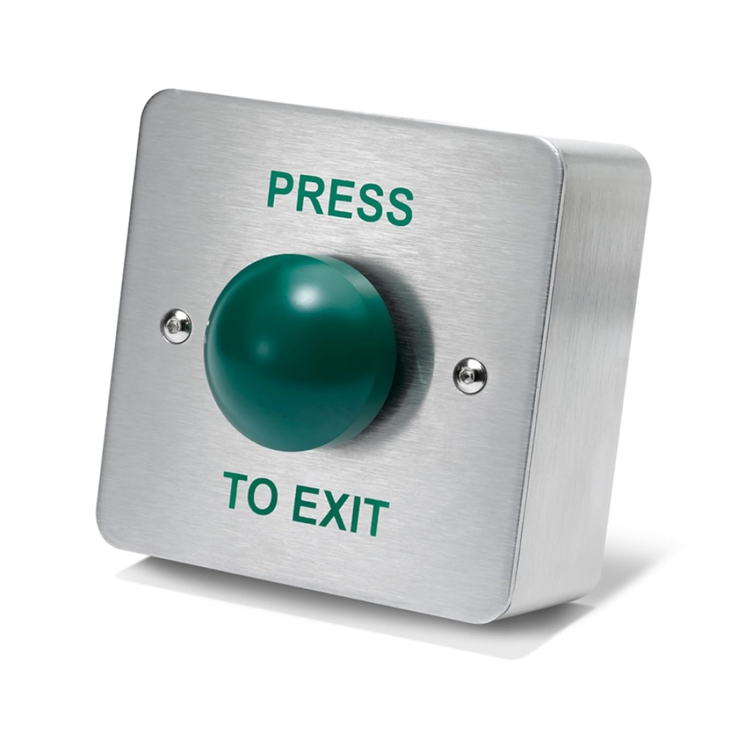 SecureMyDoor - Press to EXIT Green Dome Button Push Door Release Switch | Brushed Stainless Steel | Easy Installation | Ideal for Commercial & Residential Buildings