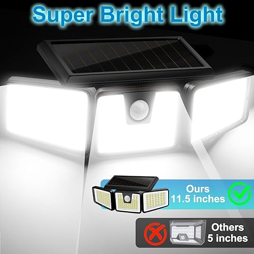 Miniatura 4 de AmeriTop Luces solares para exteriores, paquete de 2 233 luces LED de alto brillo con sensor de movimiento solar 3 cabezales ajustables, iluminación