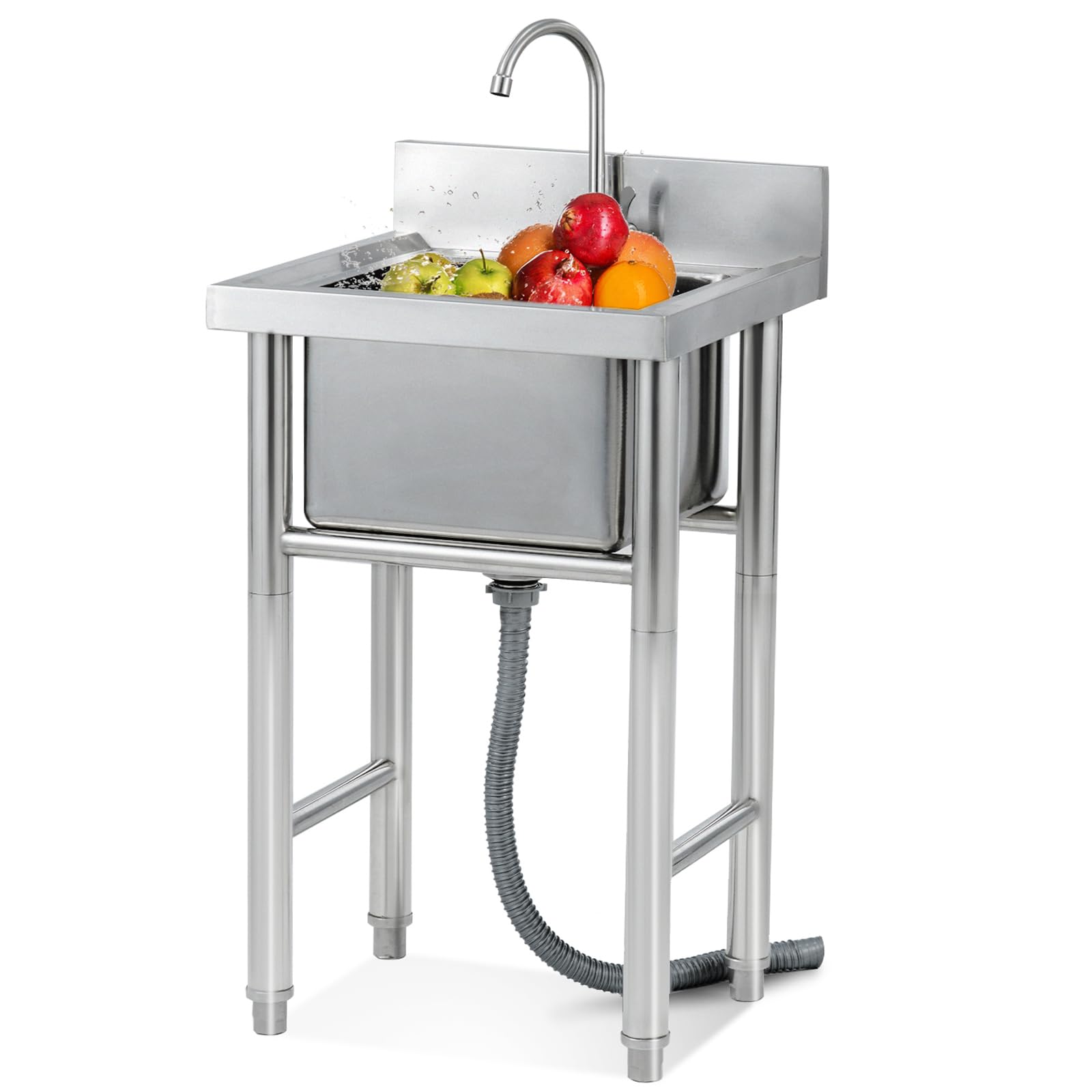Évier utilitaire autoportant inox 304 1 bac évier de garage et cuisine