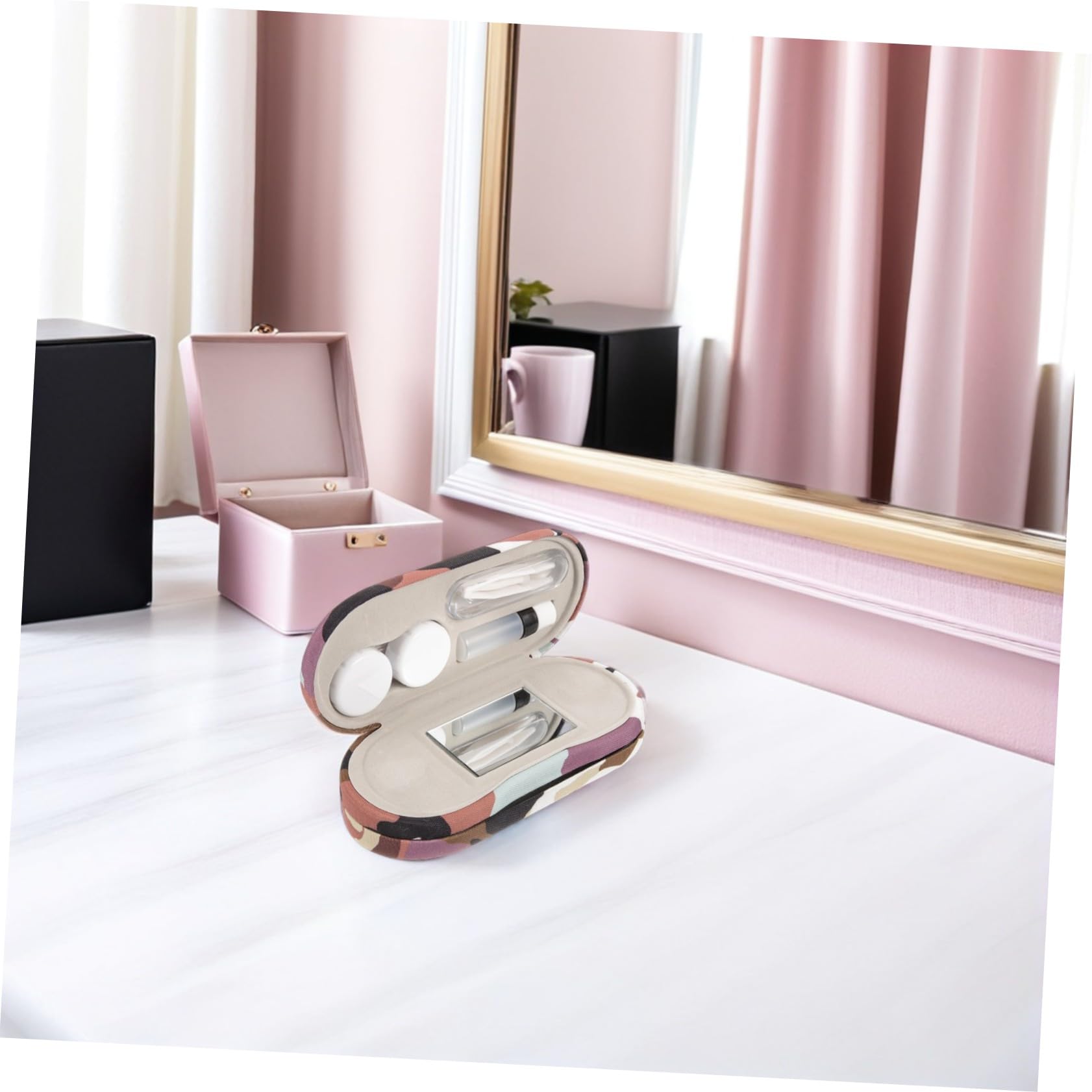 Beaupretty 2 Set Custodie Rigide Doppio per con Specchio e Pinzette Scatola Camouflage per Lenti Contatto e Organizer Portatile per Viaggi e Uso Quotidiano
