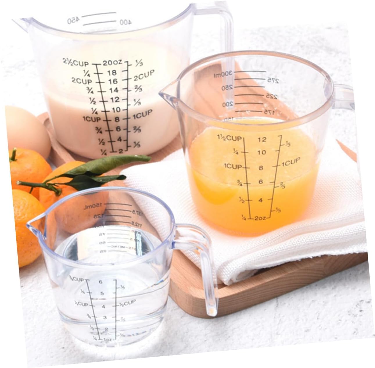 Unomor 3pcs Plastic Measuring Cups and Kitchen Measurement Tools for Liquid and Dry Ingredients Capacity Easy Read Scale for Baking and Cooking