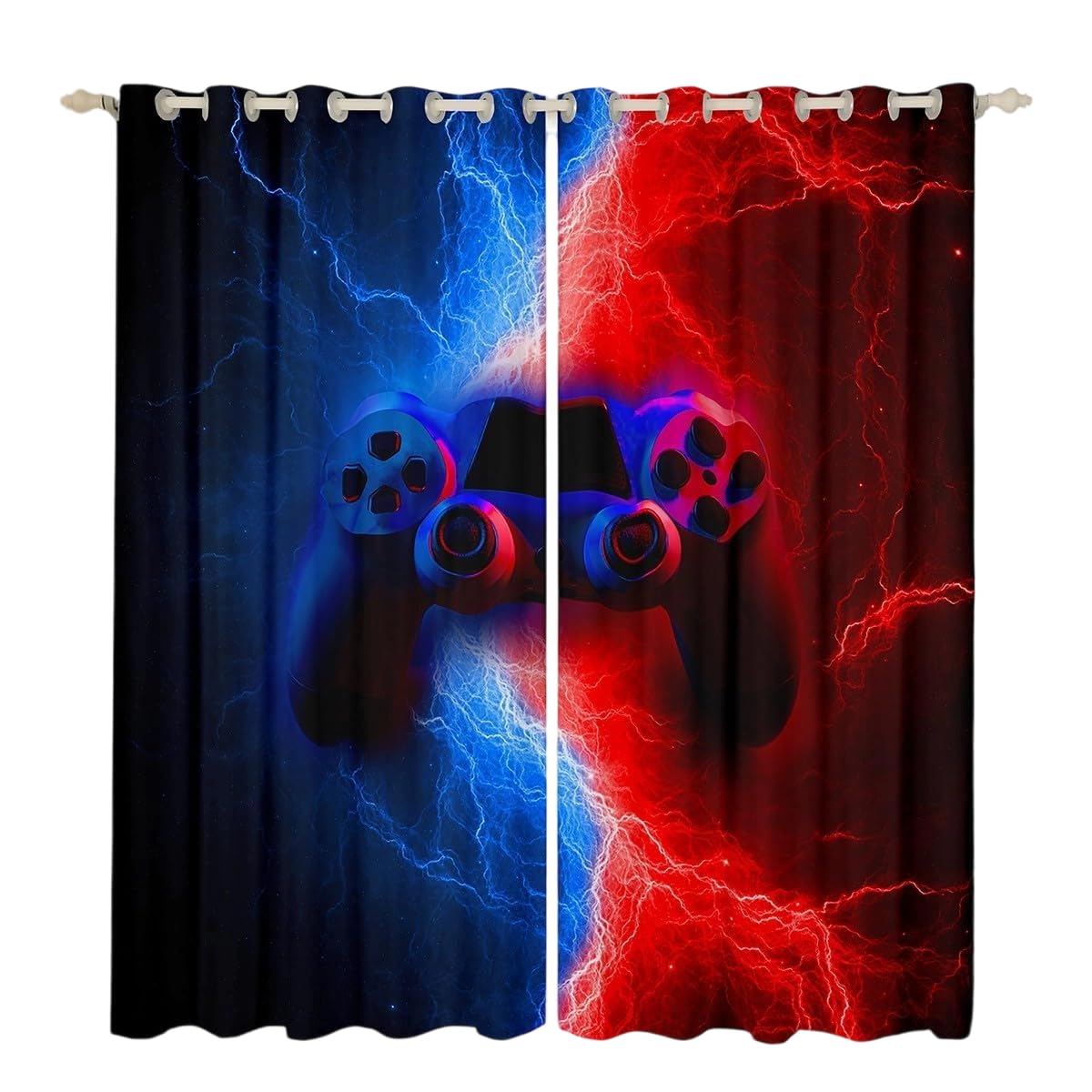 Homewish Kids Teen Boys Gamer Gaming Curtains for Bedroom Lightnings Gamepad Window Curtain Modern Video Games Blackout Curtains for Living Room Curtains & Drapes Home Decor (2 Panels) 46" Wx72 L